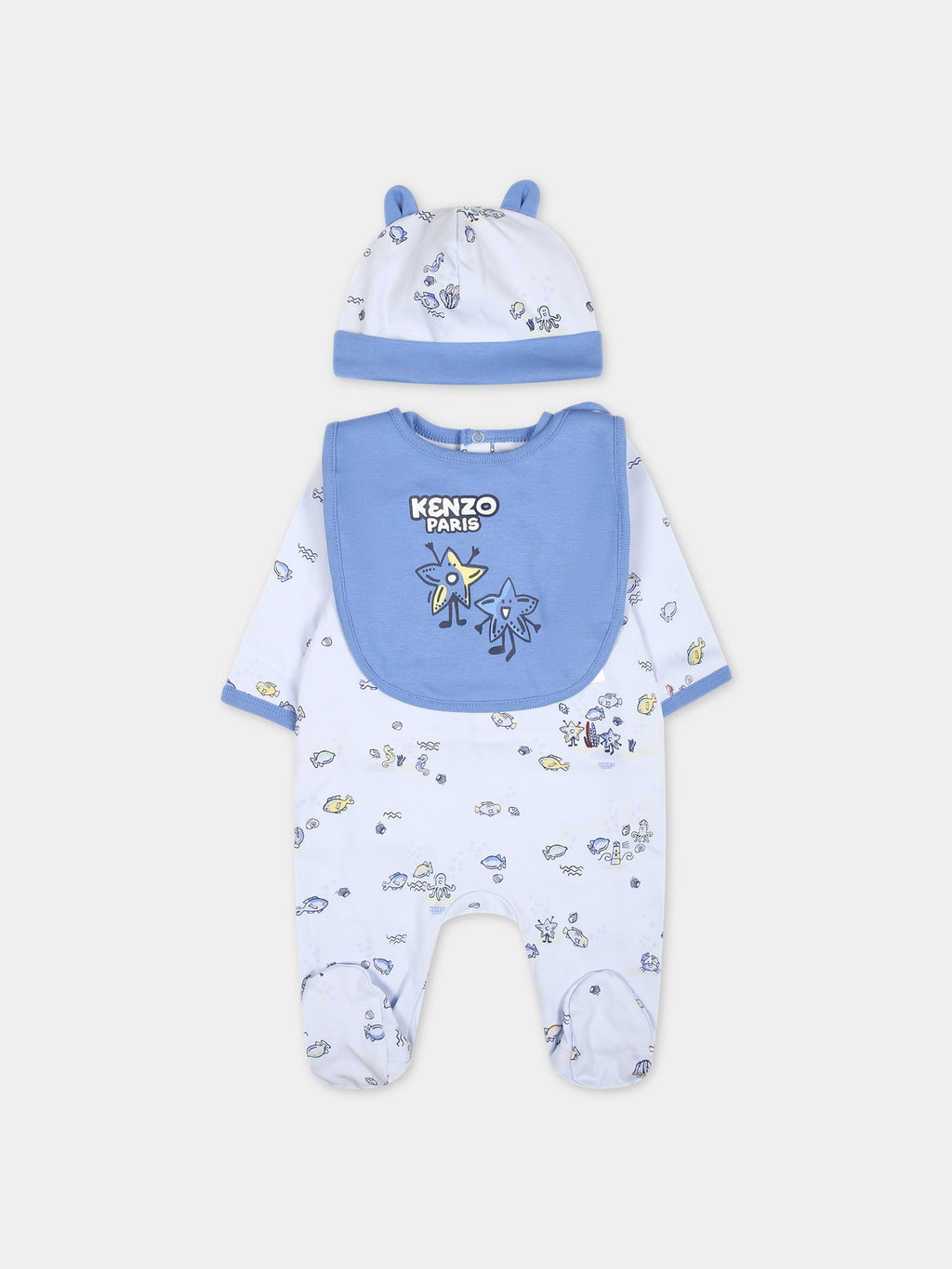 Light blue set for baby boy with print and logo
